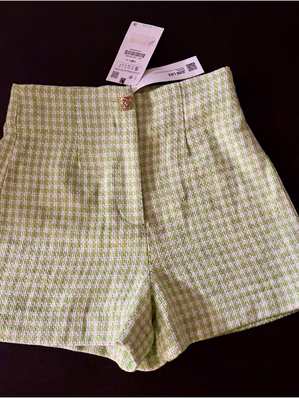 Zara High-Waisted Tweed Checked Shorts – NWT